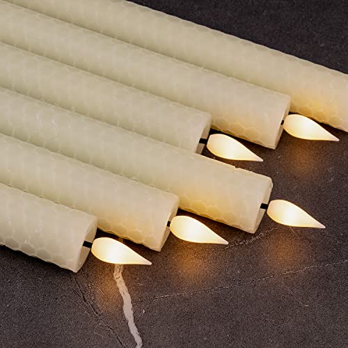 Homemory Honeycomb Flameless Taper Candles with 10-Key Remote, Battery Operated Hive Led Candlesticks Flickering Light, Electric Window Candles Real Wax for Gift Christmas Wedding Decor - style: Scandinavian 4 - Ivory 9.6"