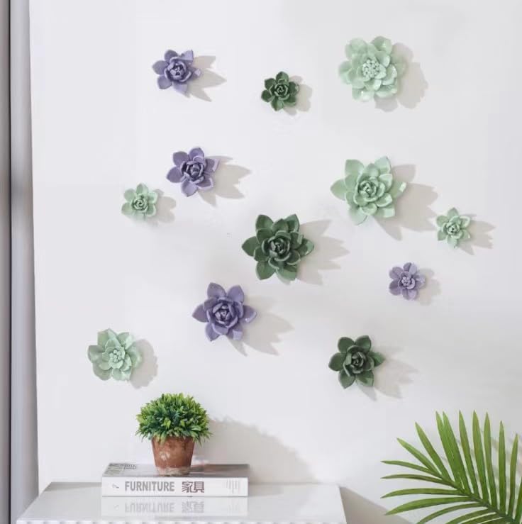 Snow Lotus，3.54" Ceramic Flower Wall Art, Artificial 3D Flower Wall Art, Handmade 3D Wall Art Hanging Sculpture, Porcelain Flower Wall Decoration for Home Office Decor (Dark Green) - color: Dark Green,Snow Lotus,3.54"