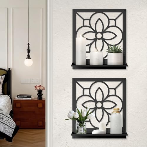 Abstract Candle Wall Holder, Pastoral Bathroom Wall Art for Living Room Bedroom Bathroom (2 Pack 11.8 x 13 in) - color: Black- Pastoral