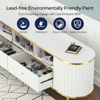 70 inch Fluted TV Stand, Luxury Modern TV Console & Media Entertainment Center for Living Room with Curved Profile, 2 Drawers, Storage Cabinet, and LED Lights, White, Holds TVs Up to 80"