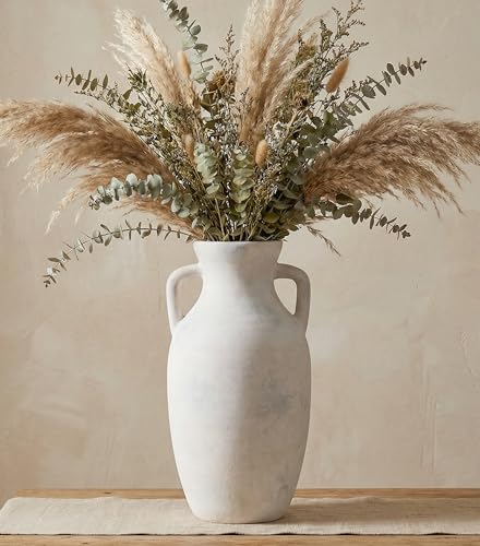Ceramic Flower Vase with Handles, Neutral Tall Clay Decorative Terracotta Vases Farmhouse Table Vases Living Room Decor Rustic Pottery Pots for Home Shelf Coffee Dining Desk (A-12 h-Antique Beige) - color: A-12"h-antique Beige