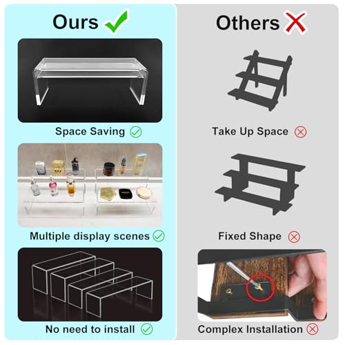Acrylic Display Riser Stand of 4pcs, 5mm Thickness, 12'' Length Tierd Display Stands, Acrylic Shelf Risers for Perfume Display,Risers for Buffet Table,Cupcake Stand,Pop Figurines,Tumbler,Food - size: 4PCS