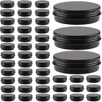 OBKJJ 48 Pcs Aluminum Round Cans with Lid, 2 Oz Metal Tins Food Candle Containers with Screw Tops for Crafts, Food Storage, DIY (black) - color: black