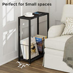 Homleke Narrow Side Table with Magazine Holder, Skinny End Table Perfect for Small Spaces, Space-Saving Design for Living Room, Bedroom, or Office, 7.1" D x 16.9" W x 23.6" H, Black - color: Black - Standard