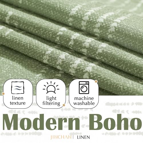 jinchan Boho Kitchen Curtains Linen Tier Curtains 24 Inches Bohemian Cafe Small Drapes Gray Striped Mudcloth Farmhouse for Bathroom RV Camper Light Filtering Rod Pocket 2 Panels Sage Green - color: Boho Sage Green, size: 26"W x 24"L (Pack of 2)