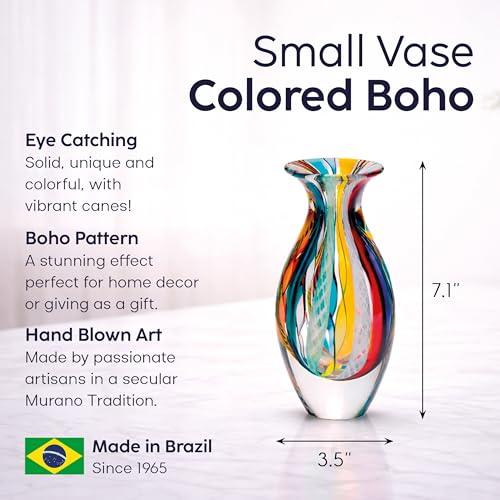 Ca D Oro Small Glass Vase Boho with Colored Canes Hand Blown Murano-Style Art Glass - Model Nº 2 - color: Small Colored Model 2