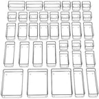 SMARTAKE 37-Piece Drawer Organizer with Non-Slip Silicone Pads, 4-Size Desk Drawer Organizer Trays Storage Tray for Makeup, Jewelries, Utensils in Bedroom Dresser, Office and Kitchen (Clear) - style: 37 PCS