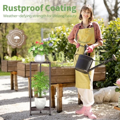 KMOTASUO 2 Tier Plant Stand Indoor for Large Tall Heavy Duty Planter, Multiple Sturdy Metal Flower Corner Rack for Narrow House Floor, Iron Vertical Level Round Orchi Holder Organizer, Bronze - color: Bronze, size: 2 Tier