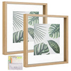 MUYE 12x12 Floating Frame Set of 2,Double Glass Rustic Square Photo Frame,Display Any Size Photo up to 12x12,Wall Mount or Tabletop Standing Natural - color: Natural, size: 12x12