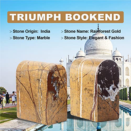 Koville Indian Natural Marble Bookends for Shelves, Book Ends for Heavy Books, 13LBS Ultra Heavy Duty Book Holders, Triumphal Arch Bookends Bookshelf Decor for Movies/CDs/Video Games(Rainforest Gold) - color: Brown Red Marble-rainforest Gold, size: 13lb