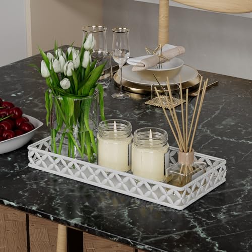 Bathroom Vanity Tray - Small Rectangle Decorative Tray - 11 Inch White Perfume Makeup Tray for Bathroom Counter - color: Rectangle Floral-white