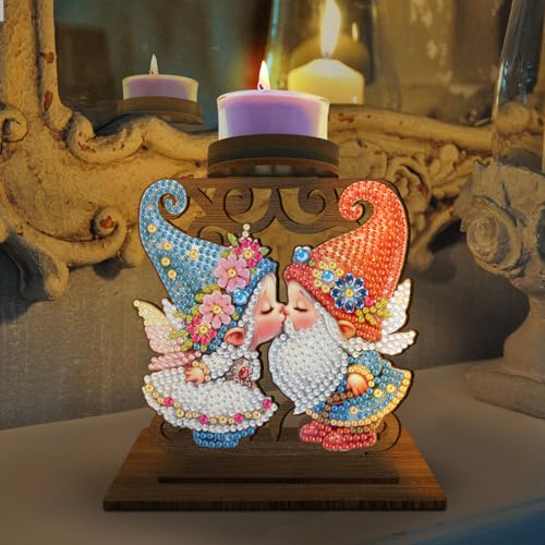 BAYUNOE DIY Candlestick Holders Wooden Desktop Diamond Art Painting Candle Holder Double-Sided Diamond Vintage Modern Decorative for Table Mantel Wedding Dinning Party-Goblin Kiss - color: Goblin Kiss