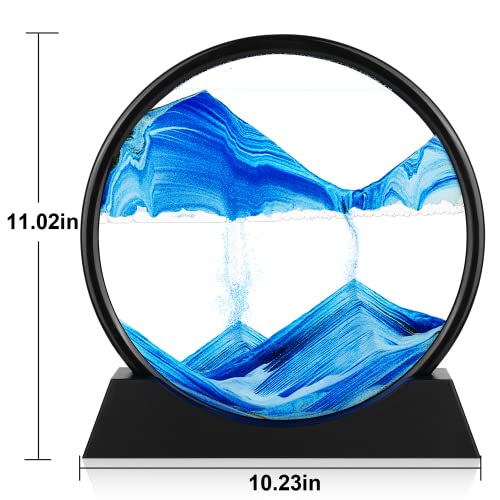 Herecanli Moving Sand Art Picture - 3D Quicksand Painting Decor - Round Glass 3D Deep Sea Sandscape - Relaxing Decoration for Home,Office,Desk,Mantle,Bookshelf,Room- (Blue, 12 in) - color: Blue, size: 12"