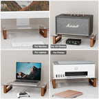 YEOUX Multi-Purpose Desktop Stand, Clear Floating Computer Monitor Riser with Natural Wood Base, Desk Organization Shelf for Printer, Laptop, Audio Device, Flat Screen - color: Walnut&Clear