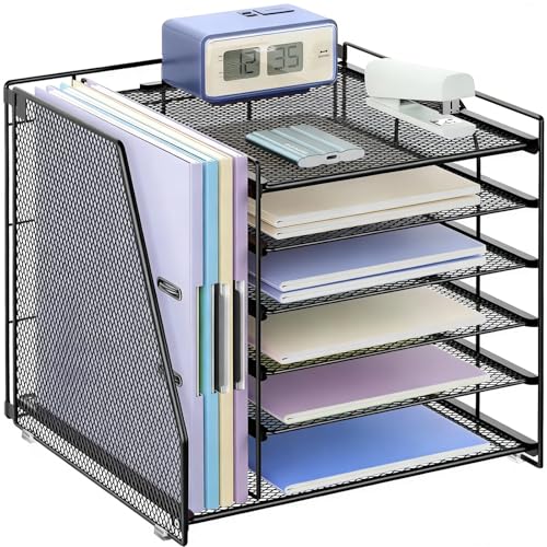 gianotter 6-Tier Paper Organizer With Magazine Holder, Desk Organizers and Accessories, Desk Accessories & Workspace Organizers, File Organizer for Office Supplies Storag (Black, 6-Tier) - color: Black, size: 6-Tier