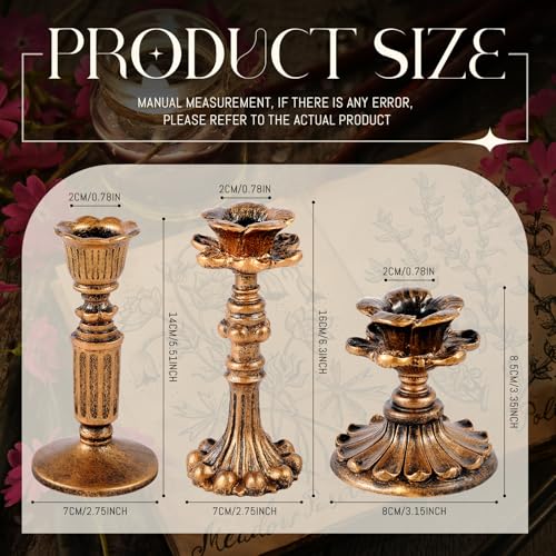 Suclain 3 Pcs Vintage Candlestick Holders Taper Resin Candle Holder Retro Antique Candle Holder Floral Decorative Candlesticks for Wedding Anniversary Table Centerpieces Fireplace Home Decor (Bronze) - color: Bronze