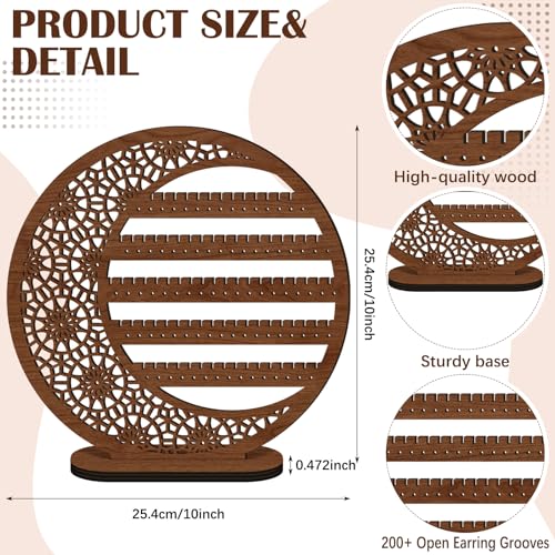 Kathfly Large Boho Moon Earring Display Stand for Mother's Gift 10 Inch Wooden Floral Goth Earrings Stud Jewelry Holder Organizer Dangle Hanging Holder Gift for Women(Brown) - color: Brown