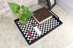 MCBZ Living Room Coffee Table Decorative Tray, Food Service Tray, Leather Ottoman Tray,with Metal Handles 16.5 x 12.6 in (Black and White Grid) - color: Black/White Checkerboard