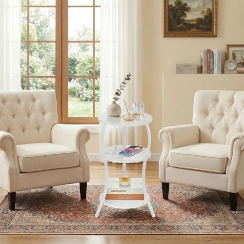 Small Round Side Table with Charging Station, 3-Tier Waist Circular End Table with Storage Shelf, Compact Tea Sofa Side Table Small Spaces, Round Corner Coffee Table for Living Room Bedroon,White - color: White, style: USB Charger