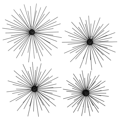 Shimeyao 4 Pcs Metal Starburst Wall Decor Black Metal Wall Art 3D Spike Bling Finish Star Burst Hangings Accents Sculptures Set Modern Mid Century Decorations for Living Room Bedroom Entryway - color: Black, style: Spike