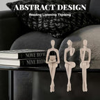 3Pcs Sandstone Resin Thinker Statue Accents Reading Women Sculptures, Abstract Art Ornament,Modern Neutral Home Decoration for Living Room Office Shelf Table Desk Bookshelf Décor