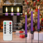 Purple Flameless Taper Candles with 3D Wick, 9.6" Real Wax LED Candles with Remote, 3 Pack Flickering Candlesticks Battery Operated, Classic Tall Taper Candle for Home, Wedding, Party - color: Purple