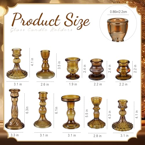 Mumufy 10 Pcs Glass Crystal Taper Candle Holders Clear Glass Candlestick Holder Fit 0.8 Inch Candles Crystal Decorative Candle Stand Centerpiece Table Wedding Dining Party (Classic,Brown) - color: Brown