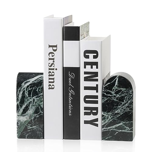 Koville Italian Natural Marble Bookends for Shelves, Decorative Book Ends, 7lbs Heavy-Duty Marble Book Holders, Bookshelf Apartment Decor for Normal Books/CD/Video Games(Verde Remeggiato) - color: Green Marble-verde Remeggiato, size: 7lb