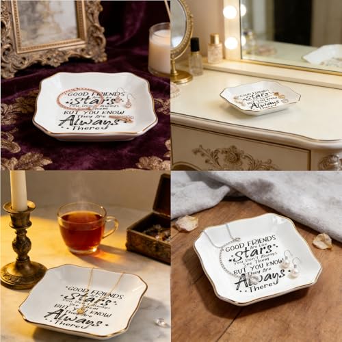 Friend Gifts for Women Ceramic Ring Dish Tray - Good Friends are Like Stars Trinket Jewelry Tray, Thoughtful Friendship Gifts for Women, Best Friend Birthday Present - ASA - color: Friend like stars