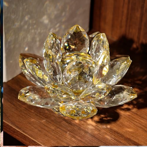 Crystal Figurine Flower Decor Glass Ornaments Transparent Crystal Figurine for Home,Office,Gift Decoration(Yellow) - color: Yellow
