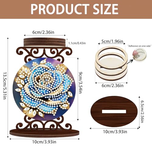 Diamond Art Painting Candlestick Holder kits, Blue Rose DIY shaped crystal Diamond art painting, woodiness Candle holder for AromaRelax & Home Decor, Christmas Halloween Ornaments (Double-Sided) - color: Blue Rose