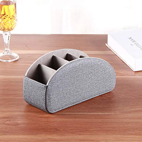 TV Remote Control Holder with 5 Compartments,Pu Leather Remote Caddy/Box/Tray Nightstand Desktop Storage Organizer Store DVD,Blu-Ray,Media Player,Heater Controllers and Makeup Office Supplies Grey - color: Grey, size: Large