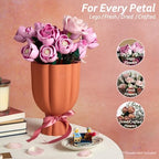 Bouquet Vase for Lego & Crafted Flowers - Flower Arrangement Vase with Floral Grid & Ribbons, Impact Resistant, BPA-Free ABS Plastic, Home Decor Gift for Lego & Flower Lovers (Terracotta Orange)
