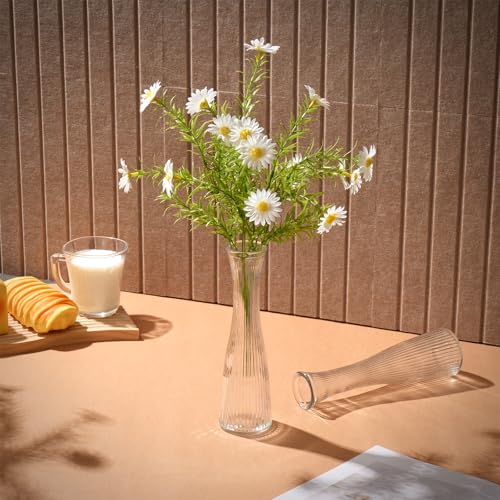 12 PCS Glass Bud Vases in Bulk, 8.5” Tall Clear Ribbed Flower Vases for Centerpieces, Textured Minimalist Small Vases for Flower, Home Office Wedding Table Decorations