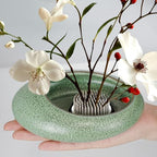 Flower Frog Vase Kit, Ikebana Flower Arrangement Ceramic Water Drop Flower Pot Flower Frog Flower Arrangement Vase Kit (Green Small Size) - color: Green Small Size