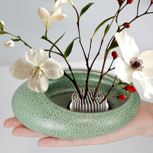 Flower Frog Vase Kit, Ikebana Flower Arrangement Ceramic Water Drop Flower Pot Flower Frog Flower Arrangement Vase Kit (Green Small Size) - color: Green Small Size