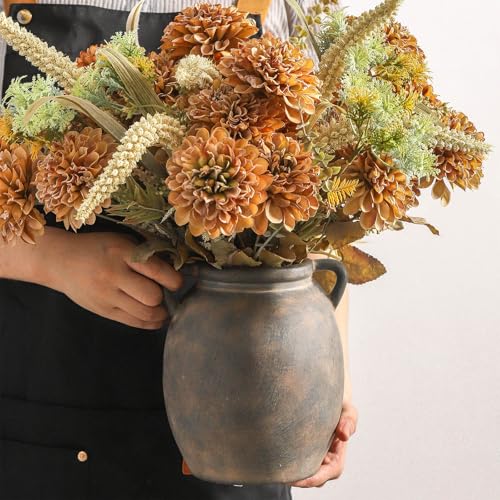 Dobbyby Ceramic Flower Vase 7.6 inch Farmhouse Rustic Vase Decorative Pottery Terracotta Vases for Home Decor Table Mantle Fireplace Living Room Bathroom Wedding Centerpiece (Black) - color: M-black