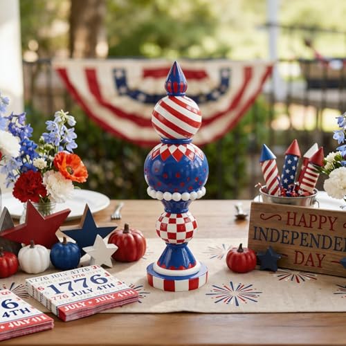 Patriotic Decorations, 14.8" H Large Resin Red White Blue Checkered Memorial Day 4th Of July Americana Sculpture Gifts, Independence Day Indoor Table Centerpieces Mantel Shelf Desk Home Decor - color: Red White Blue