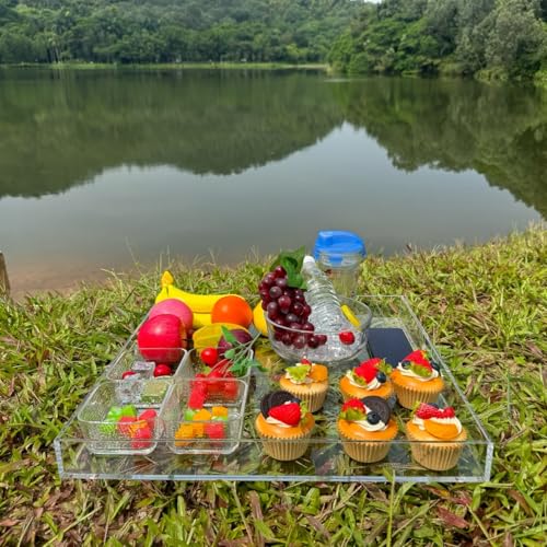 Clear Acrylic Ottoman Tray with Cutout Handles 20x20 Inch Over Sized Serving Tray, Organizer Rubber Boot Tray Decorative for Living Room Bedroom,Bathroom and Entryway Kitchen Tabletop - color: Clear, size: 20" x 20" x 2"