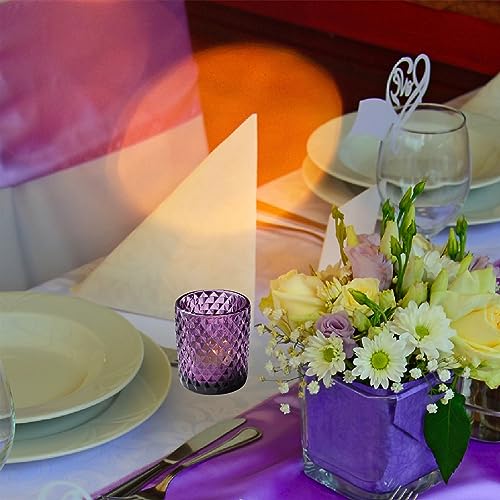 Woho 24pcs Purple Votive Candle Holders, Glass Tea Lights Candle Holder for Wedding Table Centerpiece, Studded Diamond Tealight Candle Holder for Tealight Candles/Votive Candles - color: Deep Purple