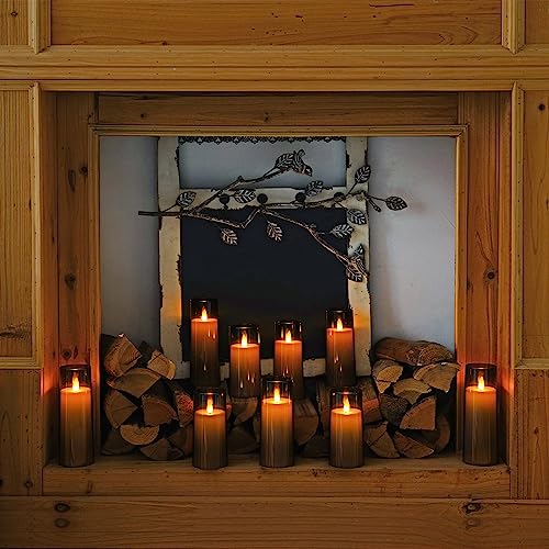 Homemory Decorative Flameless Candles, Battery Operated Candles with Remote & Timer, Flickering Led Pillar Candles, Plexiglass, Grey, Pack of 9, D2.2 xH 5" 6" 7" - color: Gray
