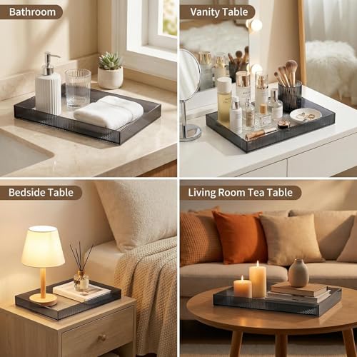 12"x8"Bathroom Vanity Tray for Counter,Black Acrylic Perfume Tray for Dresser,Kitchen soap Dispenser Tray,Coffee Table Tray Decor,Lucite Jewelry Candle Valet Tray,Toilet Organizer - size: 11.8" x 7.9" x 1.3"