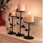Lily’s Home Art Deco Climbing Vine Pillar Candle Holders, Steel, Black, Set of Three. Candles NOT Included - color: Climbing Vine