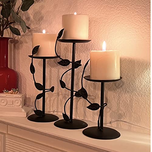 Lily’s Home Art Deco Climbing Vine Pillar Candle Holders, Steel, Black, Set of Three. Candles NOT Included - color: Climbing Vine