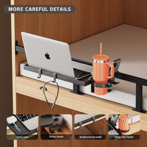 Magheo Bedside Shelf Foldable, Metal Clip-On Bed Shelf for Top Bunk Heavy Duty Bed Side Table Tray for College Dorm Essentials, Loft Nightstand Organizer Tray with Removable Cup & Phone Holder(Black) - color: Black
