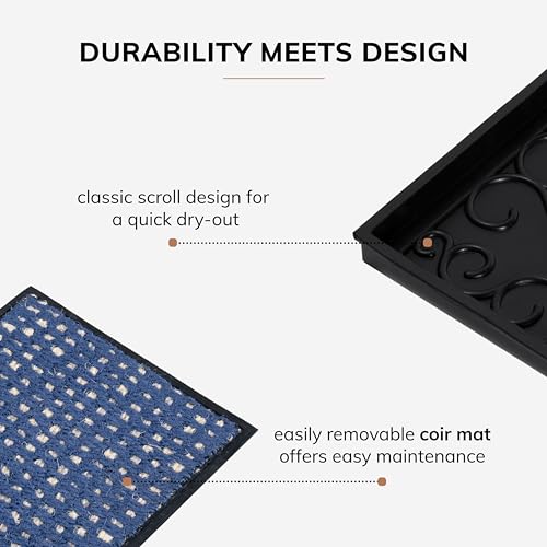 Anji Mountain AMB0BT4F-010 Black Rubber Boot/Shoe Tray with Coir, Fits 4 Pair (46.5" Wide), Blue & Ivory Insert - color: Blue and Ivory Insert, size: 46" x 14" x 1.5"