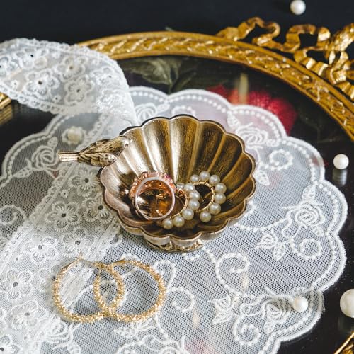NIKKY HOME Antique Trinket Bowl Dish, Vintage Golden Metal Jewelry Tray with Bird, Ring Holder Classy Birthday Gifts