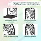 Peacoblue Metal Bookends for Shelves, Modern Decorative Heavy Duty Study Book Ends Stoppers for Office, Desk, Shelf, Room 5.3"x4.3"x7.9" Cast Iron Tall Bookends 1 Pair (Lines Flowers with Faces) - style: Lines Flowers With Faces