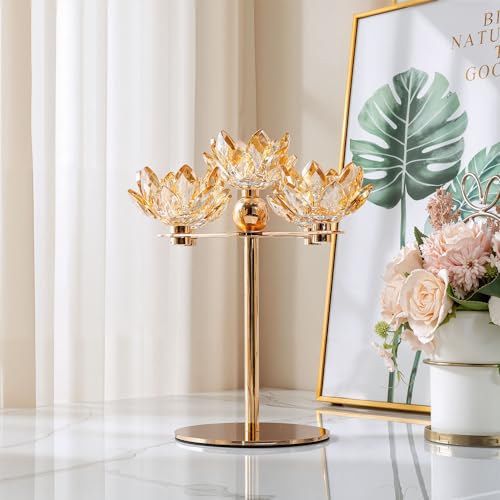 Crystal Candle Holders Lotus Candelabras Gold Arch Candlestick, Centerpiece Table, Home Hecor for Wedding, Dinning Room, Coffee Table, Kitchen, Living Room, Entryway (5 Arms, Gold, Taper Candle) - color: Gold, size: 5-Arm