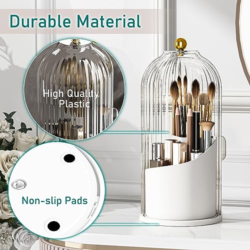 GAXmi Makeup Brush Holder with Lid Cosmetic Tools Organizer 360 Rotating Waterproof Dustproof Beauty Brushes Storage for Vanity, Transparent - color: Transparent